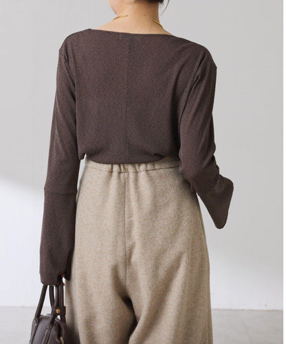 【可作內搭】透視亮絲羅紋方領上衣