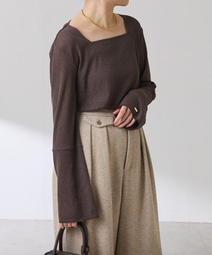 【可作內搭】透視亮絲羅紋方領上衣