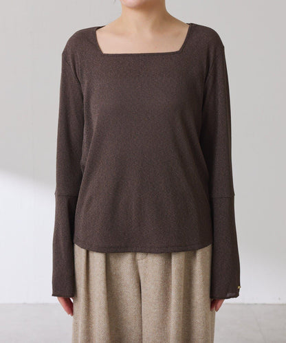 【可作內搭】透視亮絲羅紋方領上衣