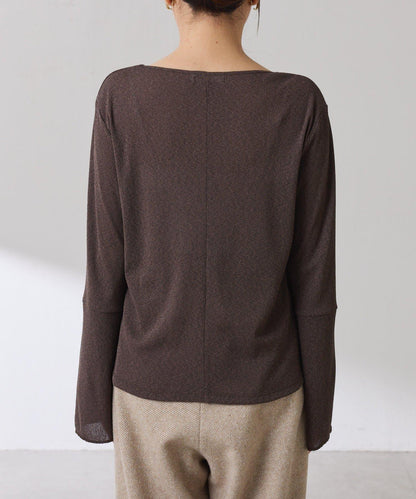 【可作內搭】透視亮絲羅紋方領上衣