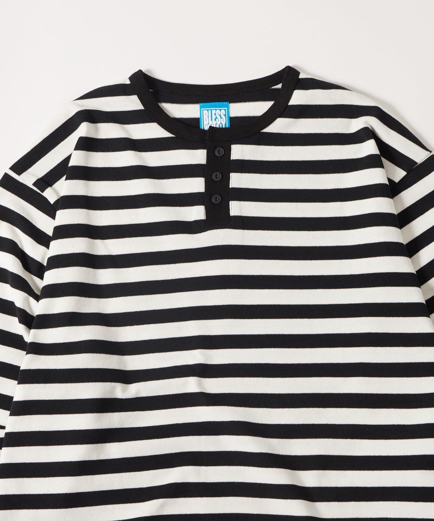 BLESSYOU亨利領條紋長袖T恤