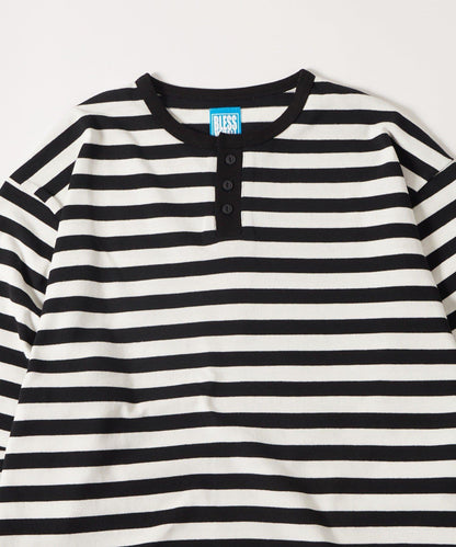 BLESSYOU亨利領條紋長袖T恤