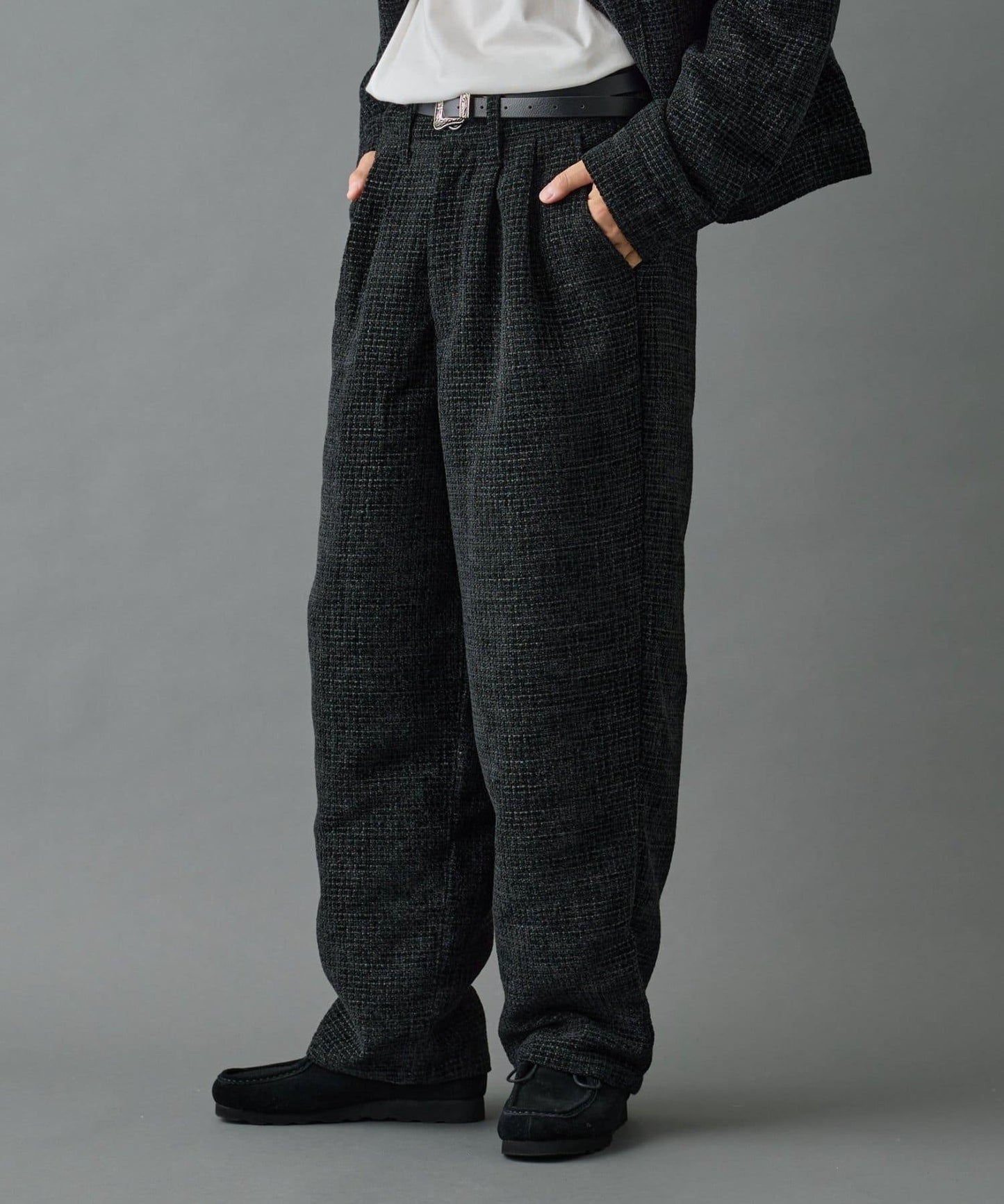 【AW】花呢雙褶錐形褲