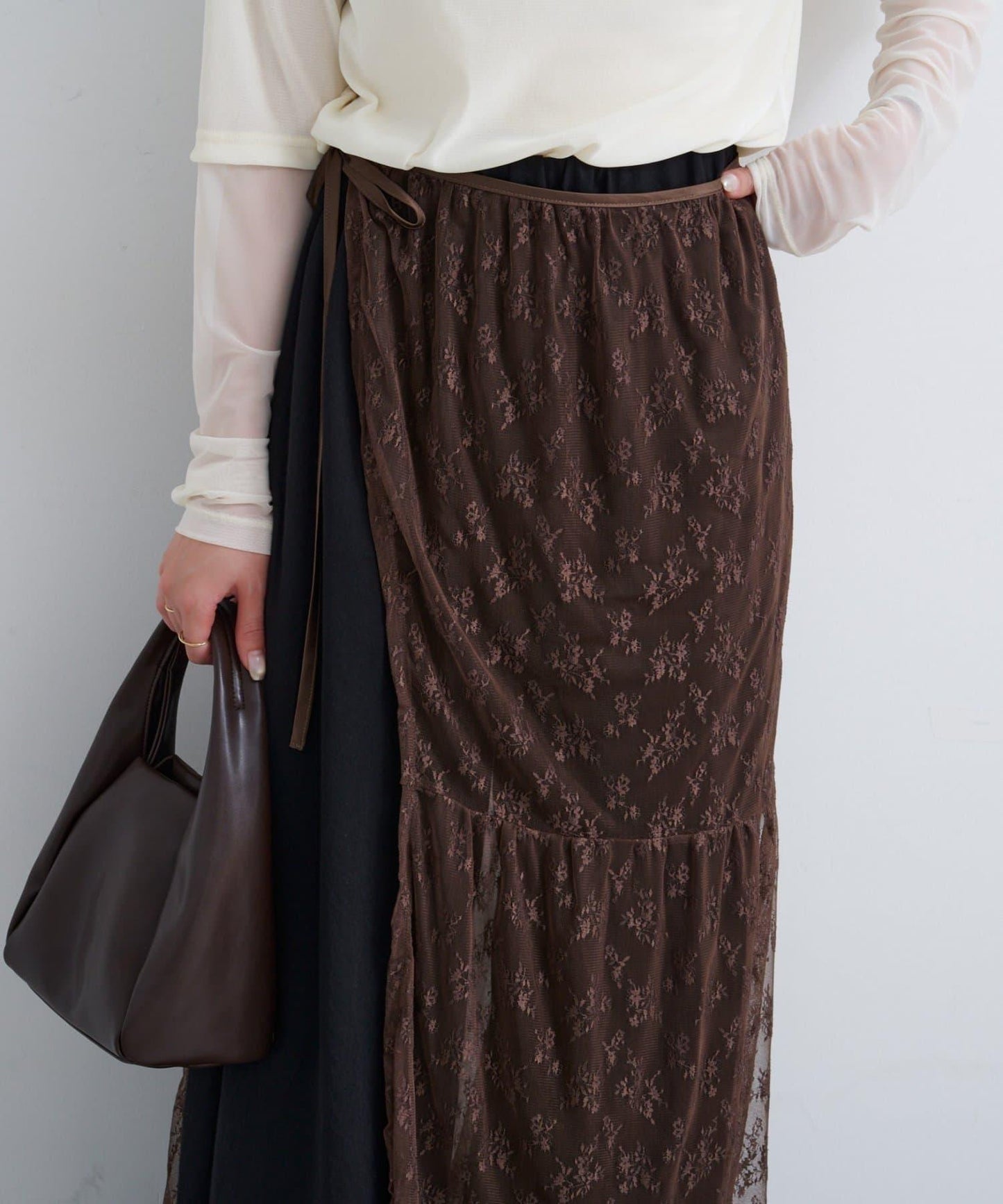 【Kastane】B 蕾絲裹身半身裙