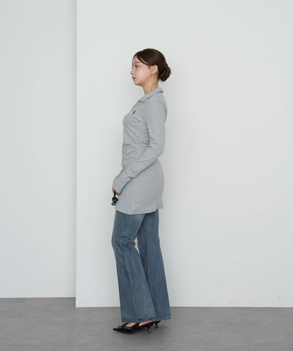 長袖翻領刺繡迷你連衣裙