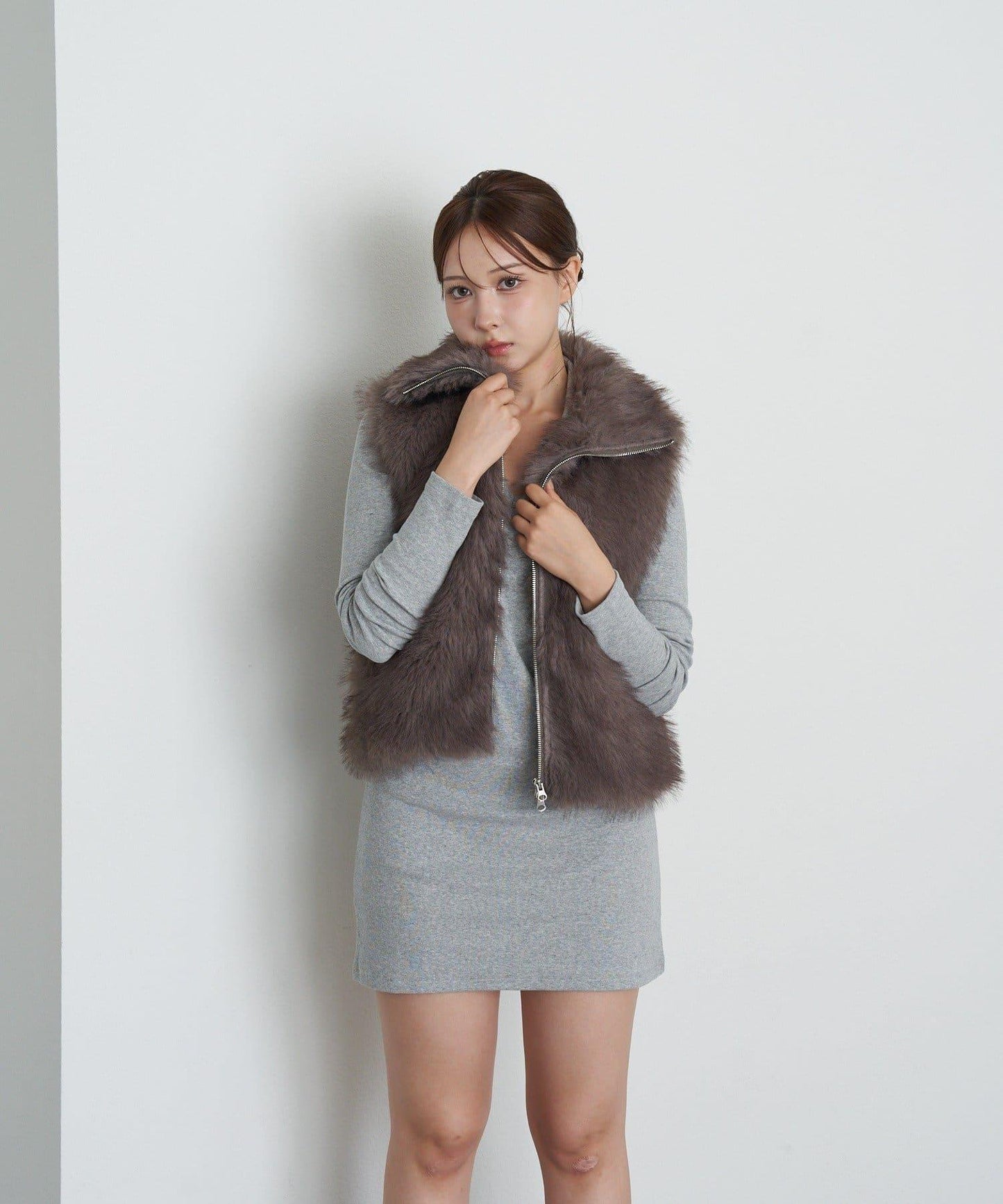 長袖翻領刺繡迷你連衣裙