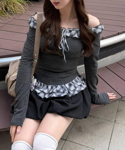 【主角級設計】格紋荷葉邊T恤