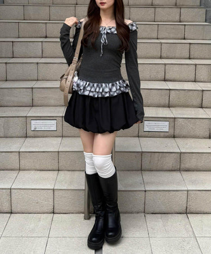 【主角級設計】格紋荷葉邊T恤