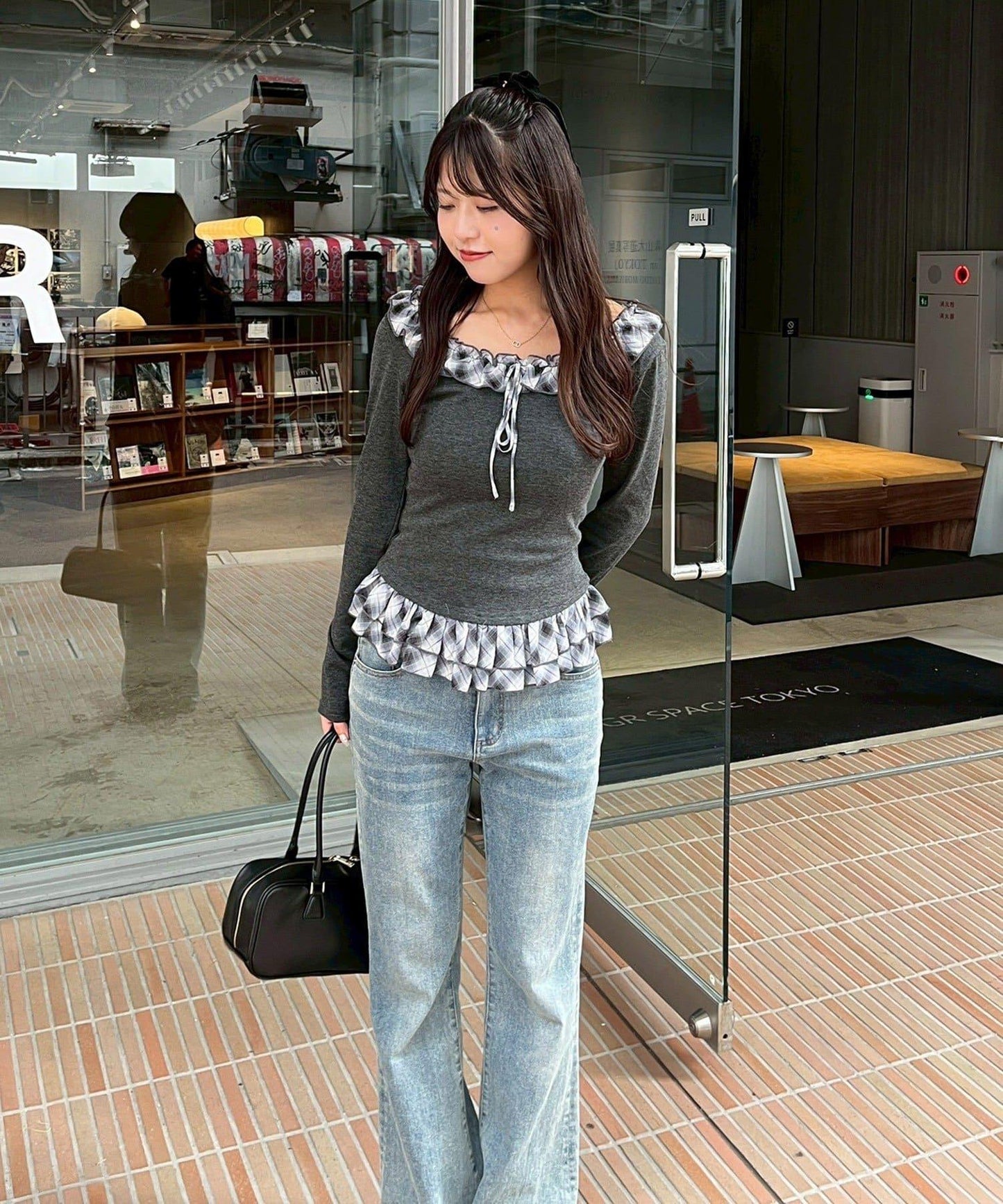 【主角級設計】格紋荷葉邊T恤