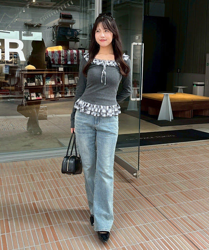 【主角級設計】格紋荷葉邊T恤