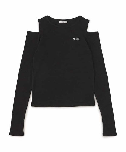 露肩羅紋長袖T恤