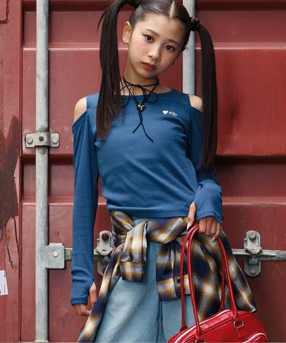 露肩羅紋長袖T恤