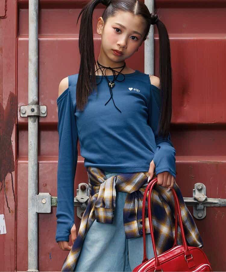 露肩羅紋長袖T恤