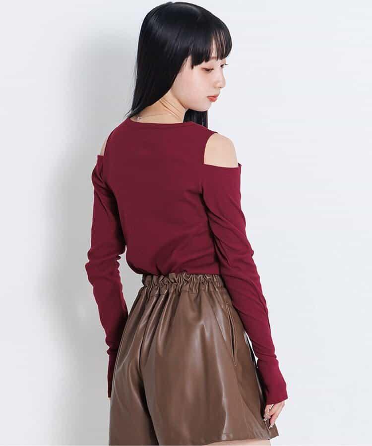 露肩羅紋長袖T恤