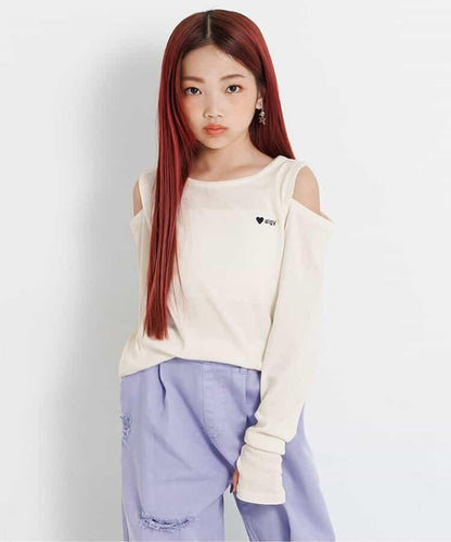 露肩羅紋長袖T恤