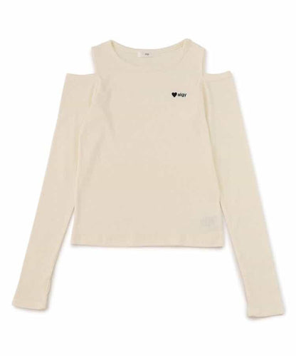 露肩羅紋長袖T恤