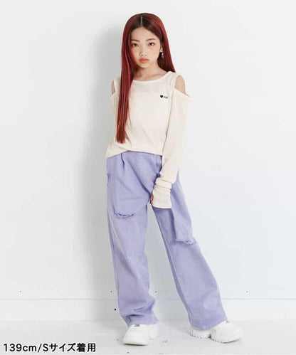 露肩羅紋長袖T恤