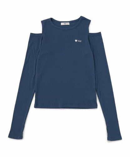 露肩羅紋長袖T恤