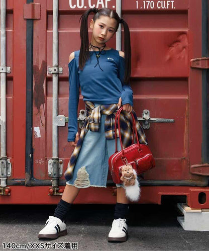 露肩羅紋長袖T恤