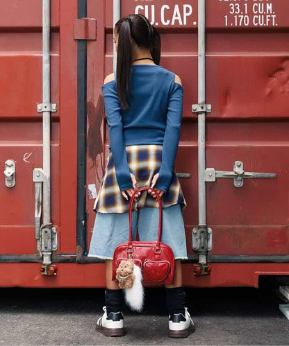 露肩羅紋長袖T恤