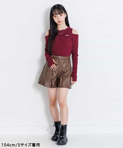 露肩羅紋長袖T恤