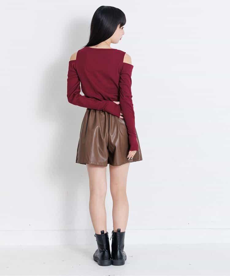 露肩羅紋長袖T恤