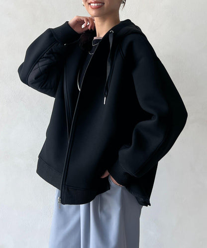現代風格拼接棉服連帽夾克