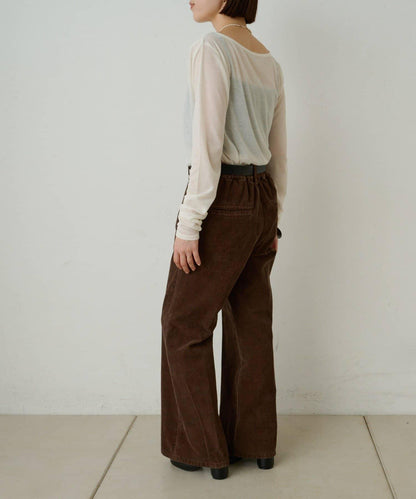 透視羅紋一字肩長袖T恤