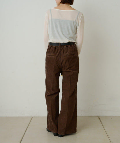 透視羅紋一字肩長袖T恤