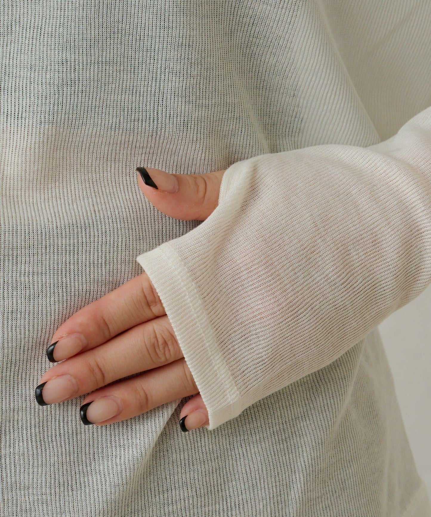 透視羅紋一字肩長袖T恤