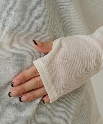 透視羅紋一字肩長袖T恤