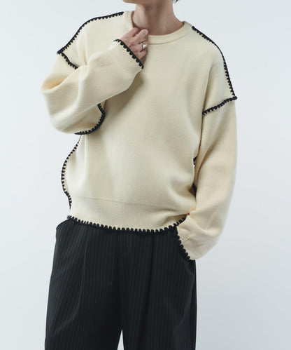 工藝縫線圓領針織衫