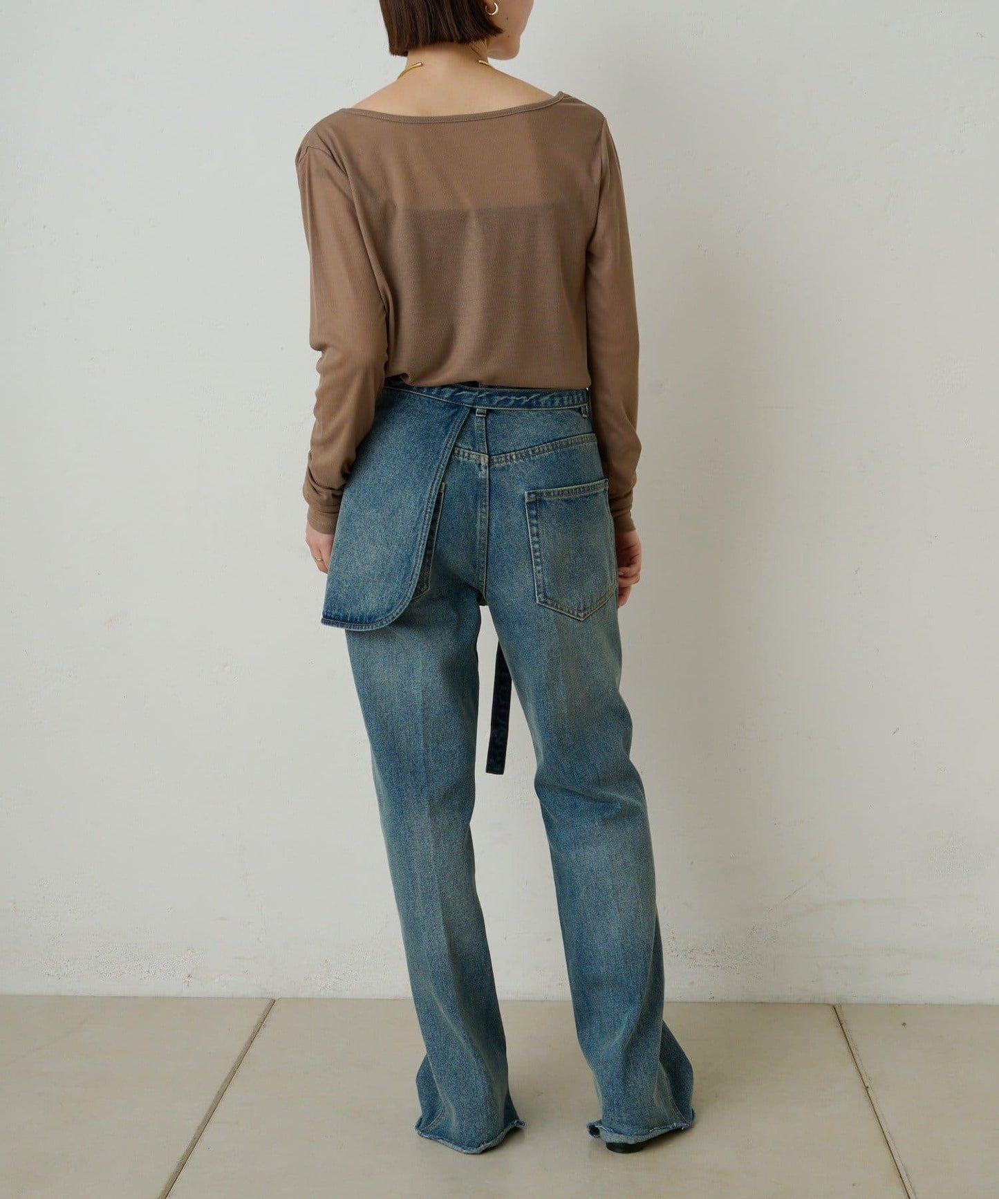 透視羅紋一字肩長袖T恤