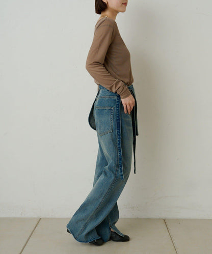 透視羅紋一字肩長袖T恤