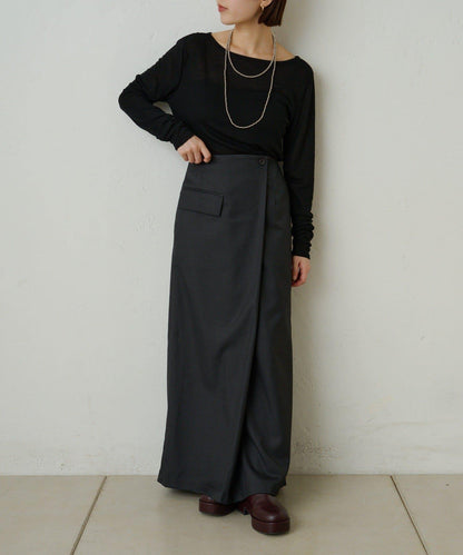 透視羅紋一字肩長袖T恤