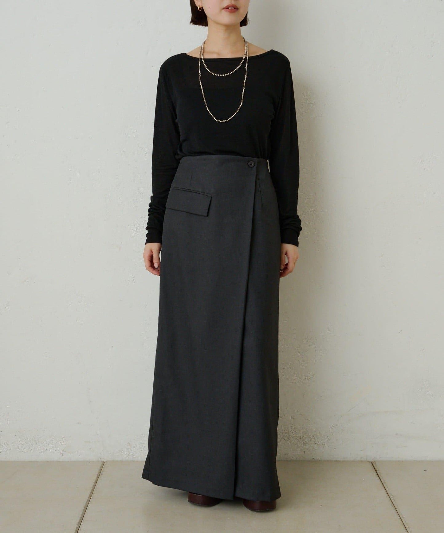 透視羅紋一字肩長袖T恤