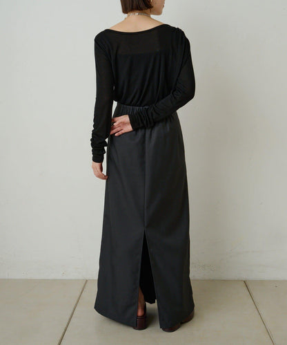 透視羅紋一字肩長袖T恤