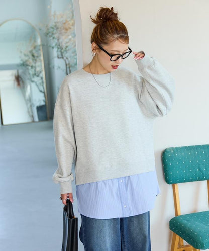 加絨衛衣拼接襯衫疊穿風格上衣