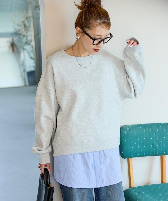 加絨衛衣拼接襯衫疊穿風格上衣