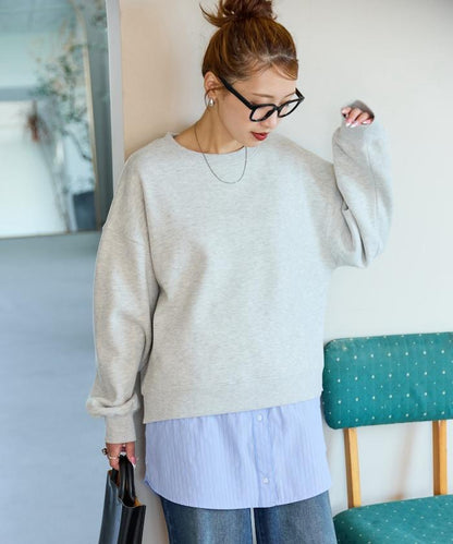 加絨衛衣拼接襯衫疊穿風格上衣