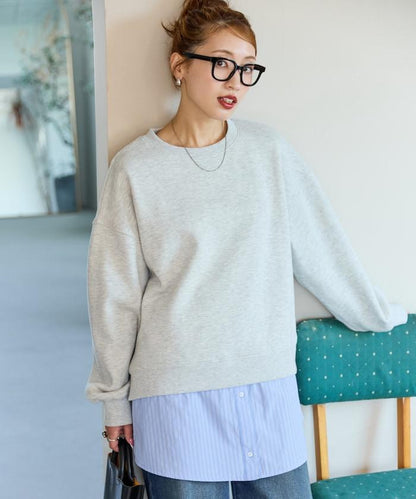 加絨衛衣拼接襯衫疊穿風格上衣