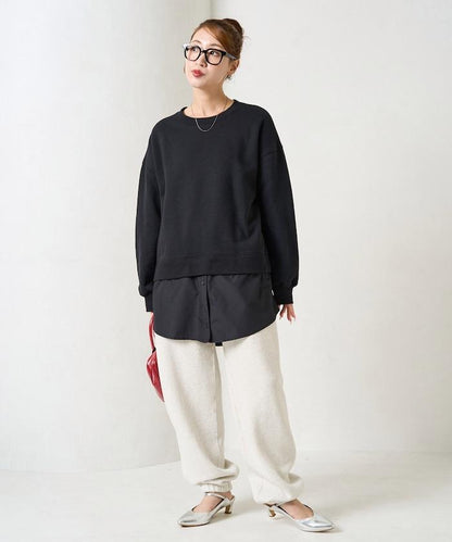 加絨衛衣拼接襯衫疊穿風格上衣