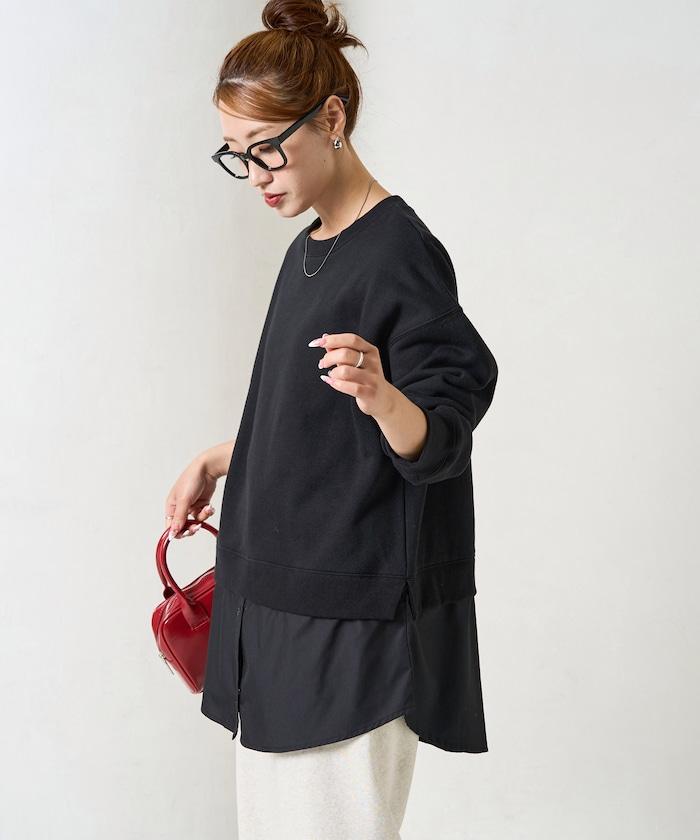 加絨衛衣拼接襯衫疊穿風格上衣