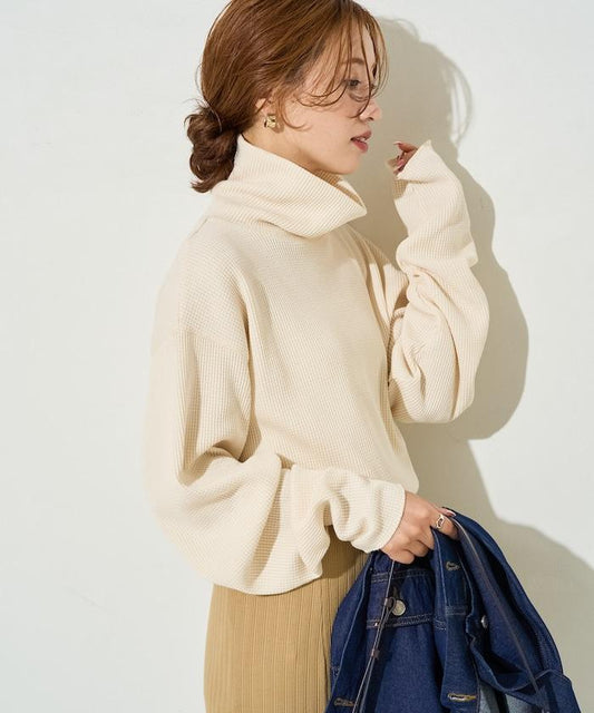 華夫格高領長款套頭衫