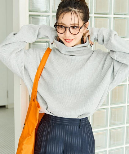 華夫格高領長款套頭衫