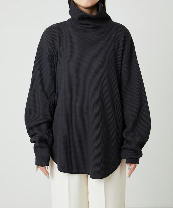 華夫格高領長款套頭衫