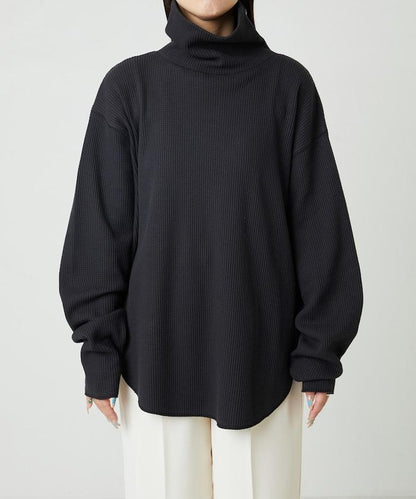 華夫格高領長款套頭衫