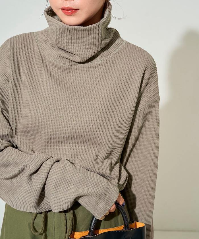 華夫格高領長款套頭衫