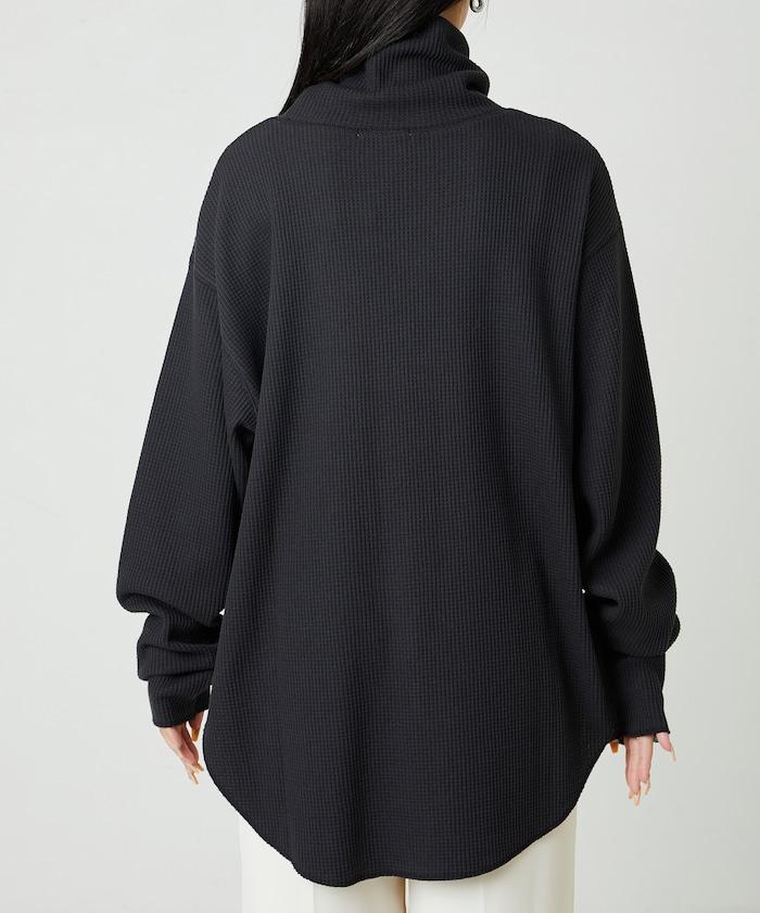 華夫格高領長款套頭衫