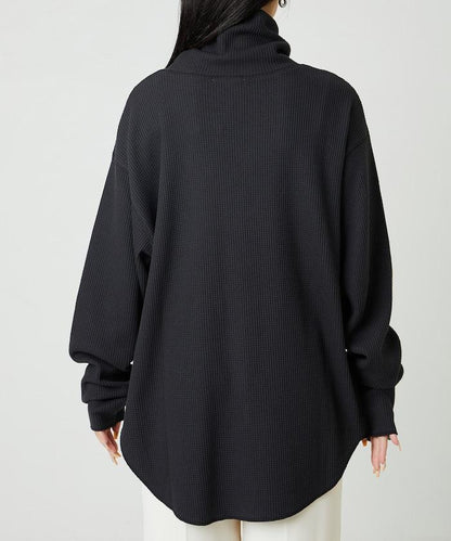 華夫格高領長款套頭衫